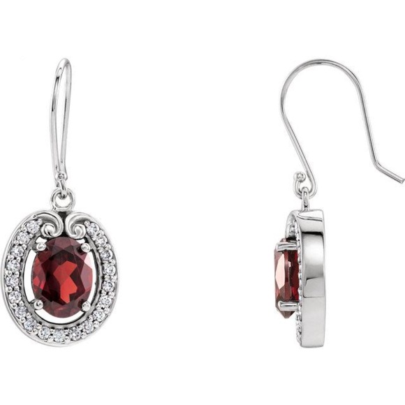 14K White Mozambique Garnet & Diamond Earrings